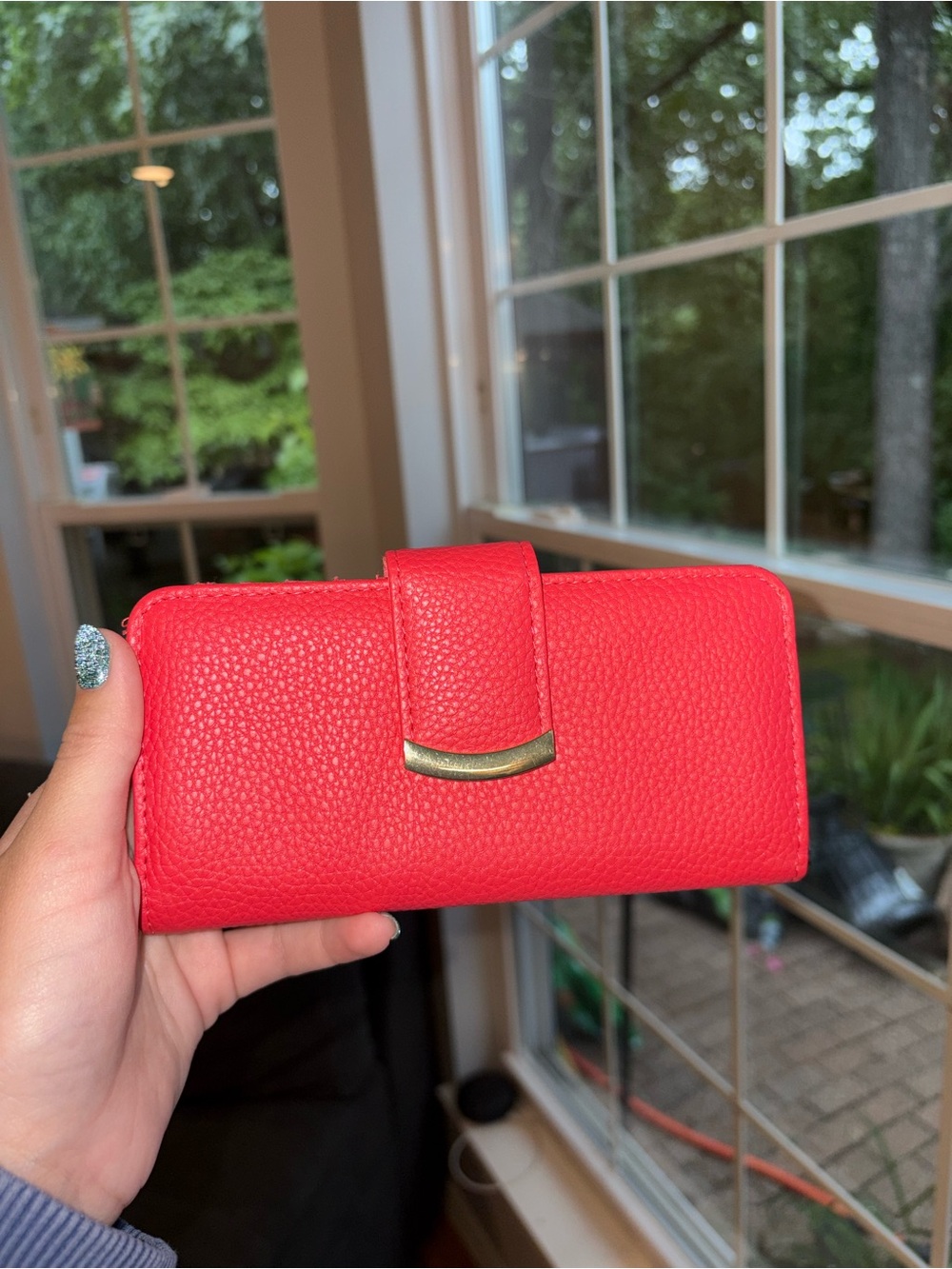 Red Textured Leather Wallet with Gold Accent